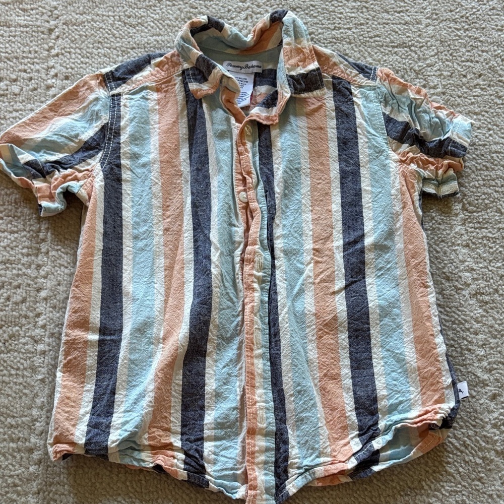 Tommy Bahama Kids Striped Shirt in Orange, Blue, and White